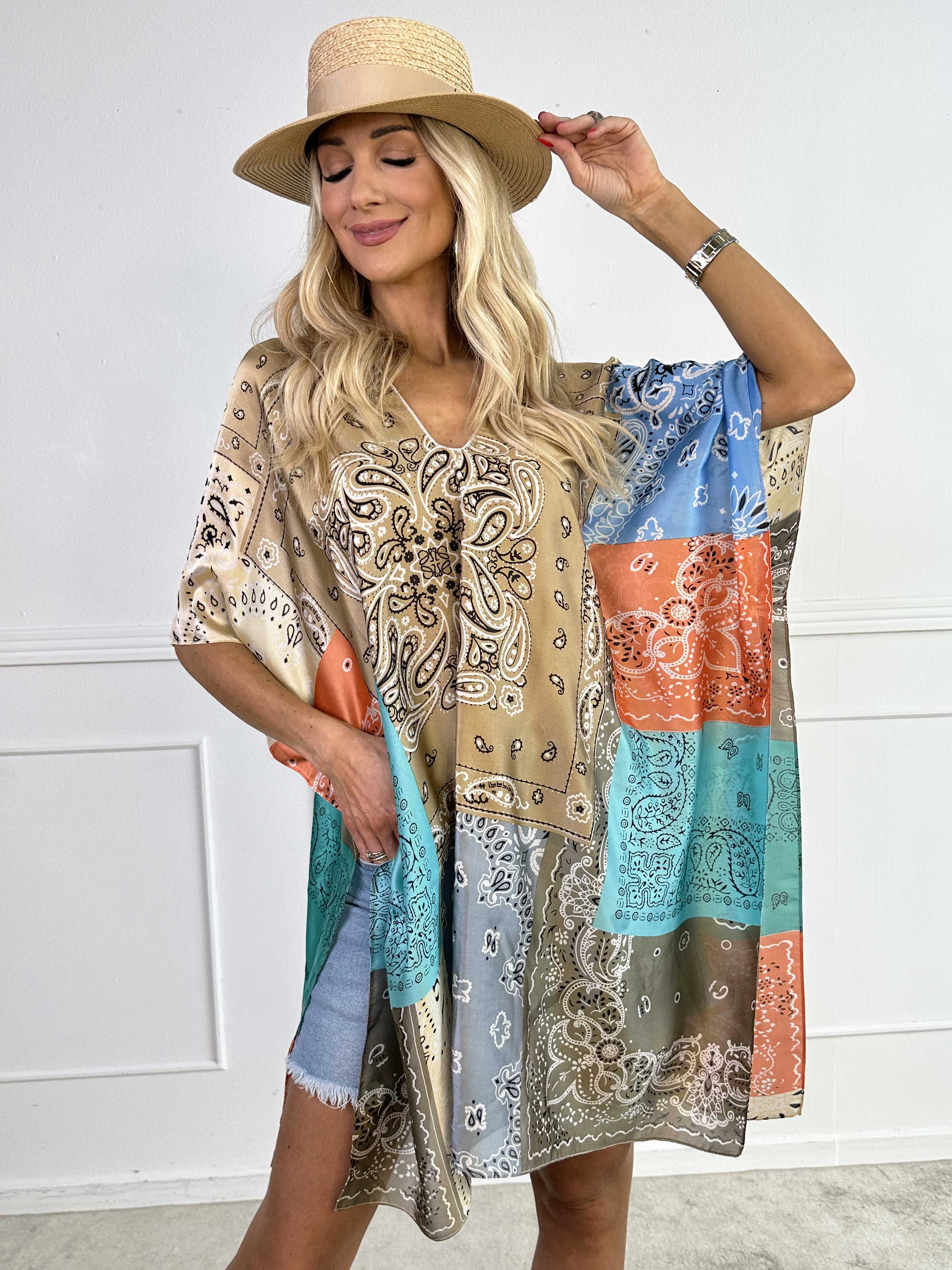 Thora - Flerfarvet tunika i blødt viskose og i silke